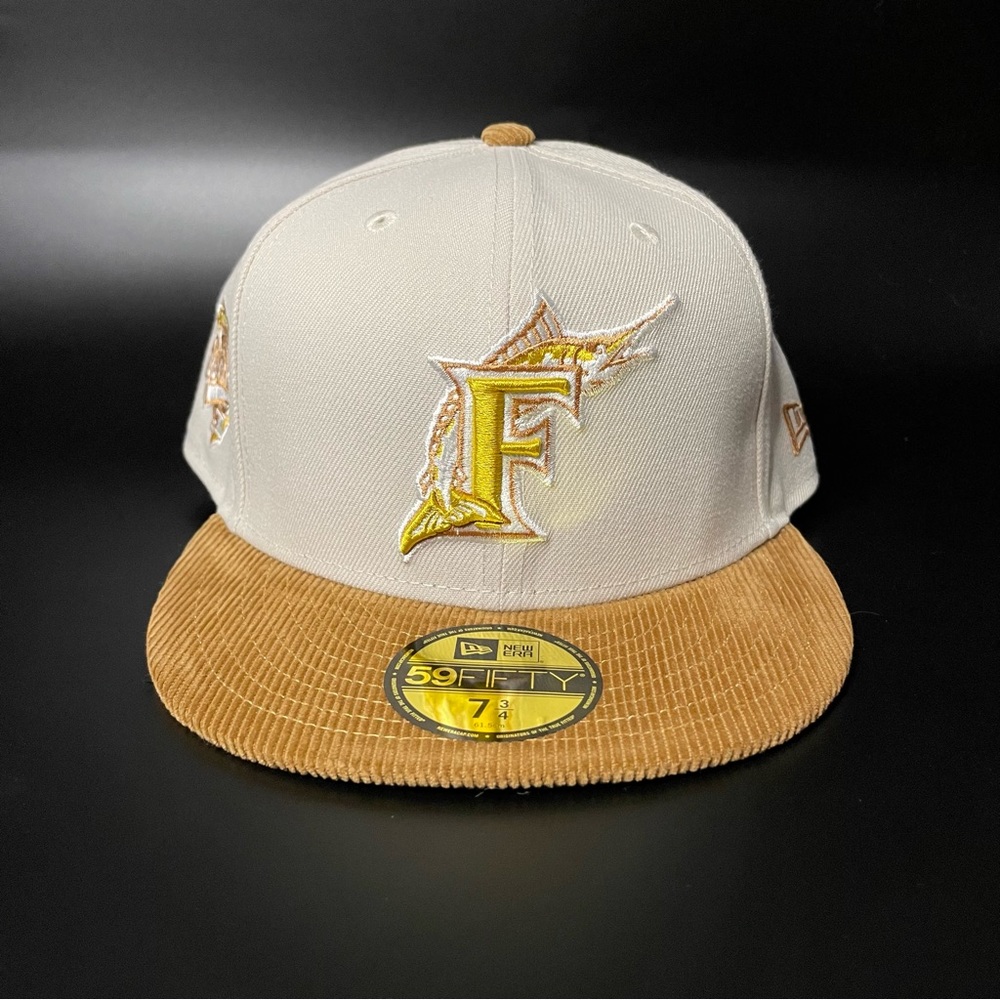 New Era 59fifty X Florida Marlins Corduroy Visor Fitted Hat Men's 5950 New 7 3/4
